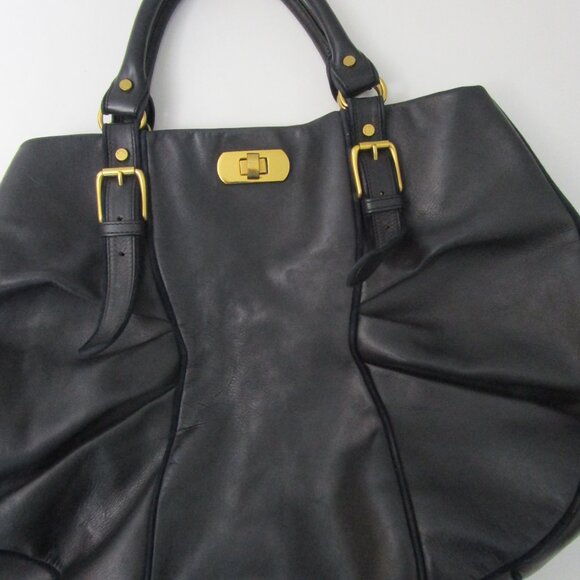 Italian Leather X Large Satchel Tote Bag Black Gold - Picture 13 of 13